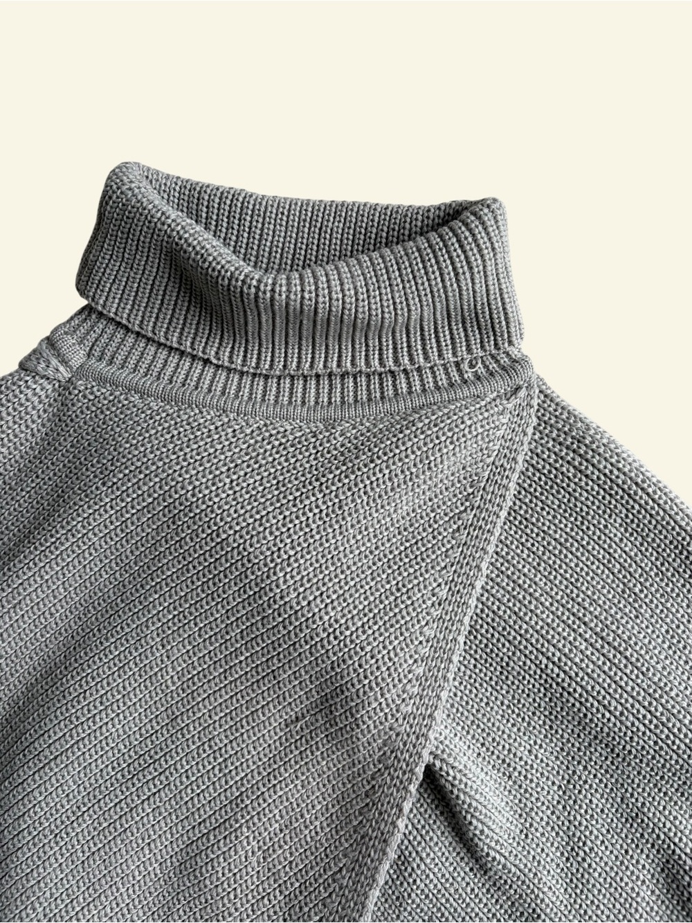 CIDER Grey Asymmetric Wrap Cropped Turtleneck Sweater Size S Knit Shrug Lantern - Picture 6 of 8